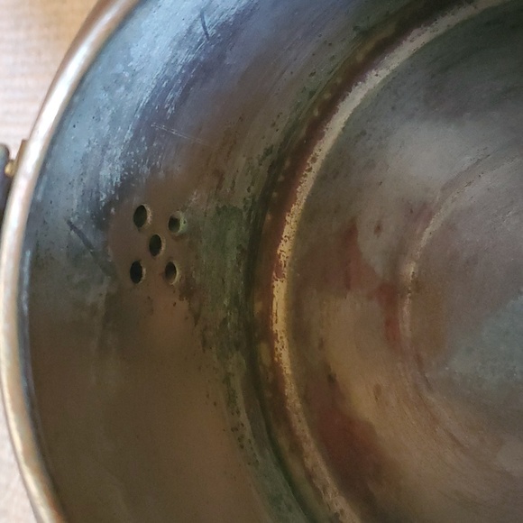 Vintage Cooper and Brass Teakettle/Pot with White Ceramic Handle - Picture 7 of 9